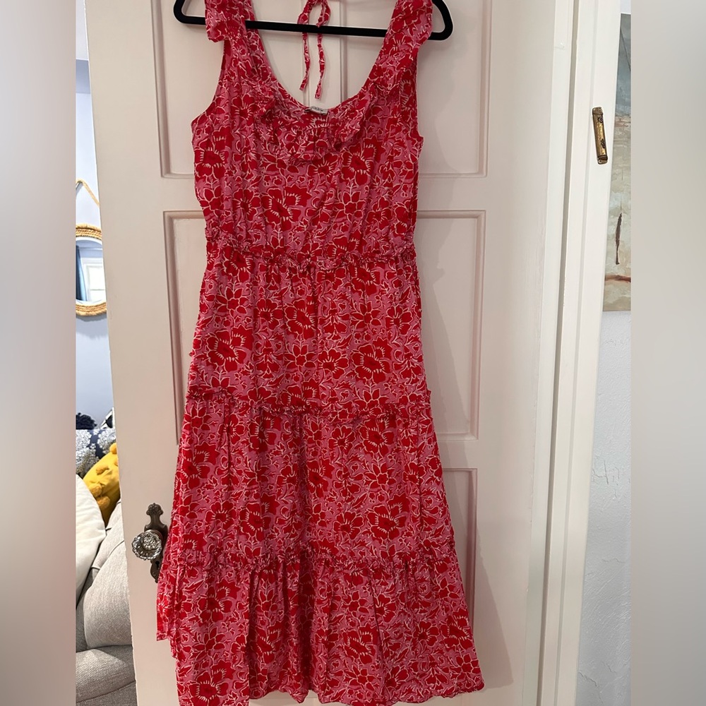 J. Crew Red and White Patterned Dress